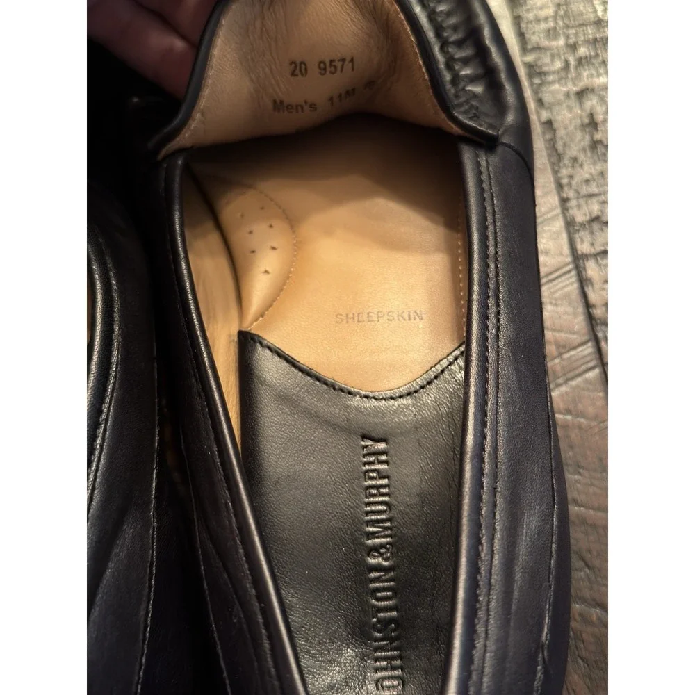 Johnston & Murphy Men's 11M Black Sheepskin Leather Woven Tassel Dress Loafers